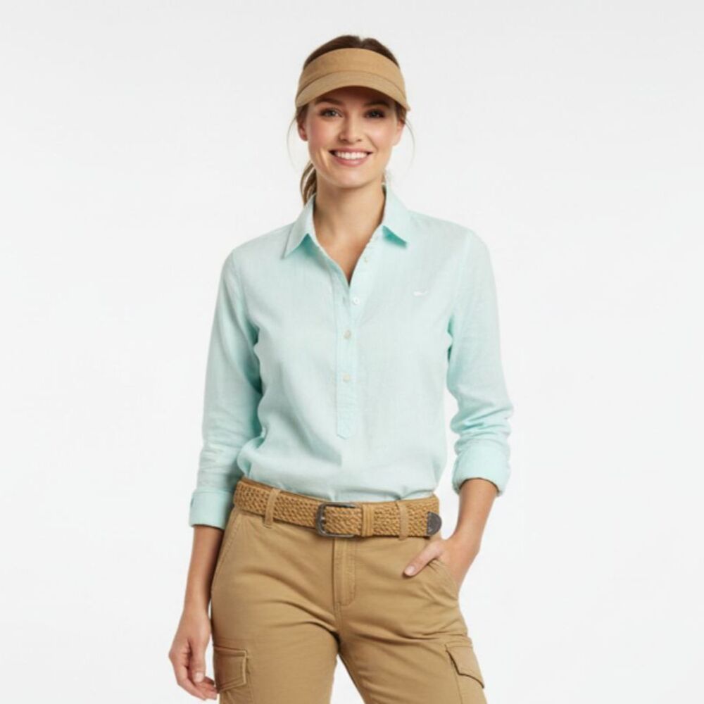 Vineyard Vines 100% Cotton Blue Long‎ Convertible Sleeve Button Up Top 8